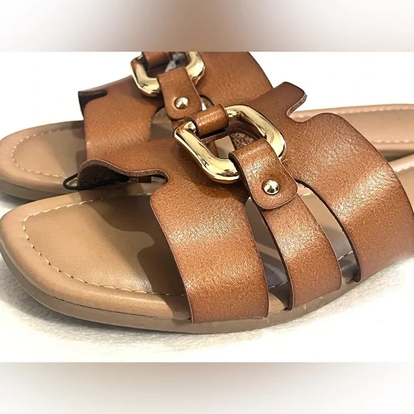 Time and Tru Brown Slide Sandals with Gold Accent Women’s Size 7.5 NWT - Picture 15 of 15